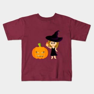 Halloween Young Witch & Pumpkin Kids T-Shirt